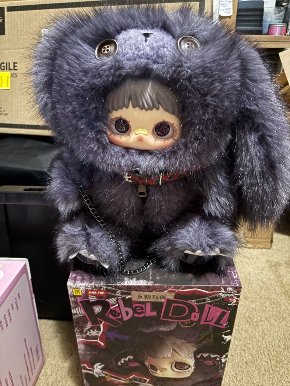 Rebel Doll Plush Bunny Hooded Figure in Dark Purple